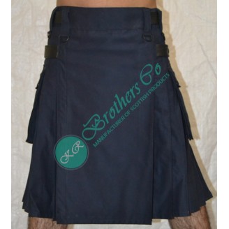 NAVY BLUE  Adjustable Leather Straps Kilt